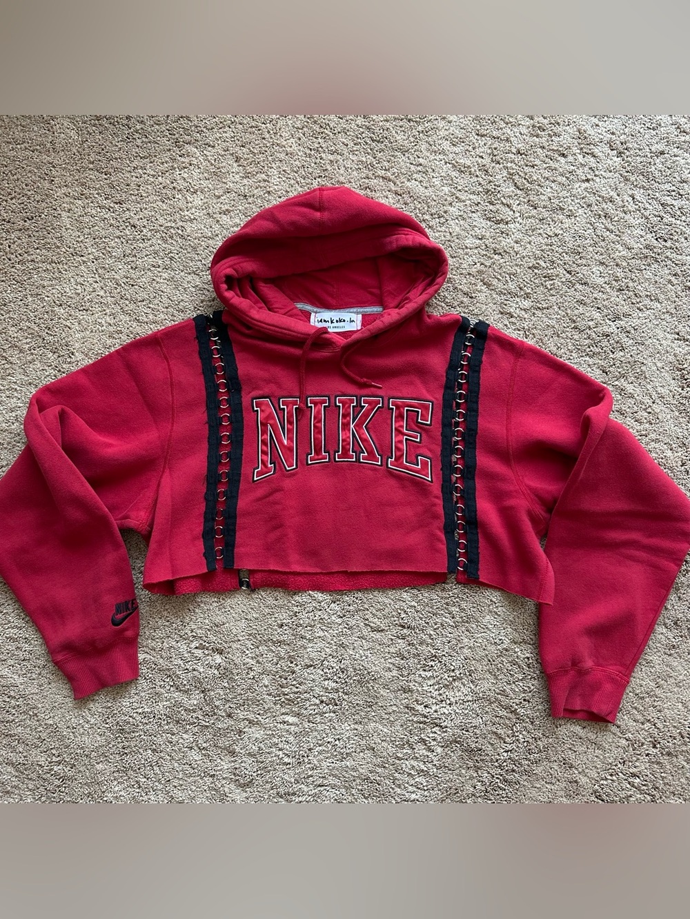 Reworked Vintage Nike Cropped Red Hoodie